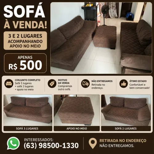 Vendo sofá por 500 reais completo na cor marrom
