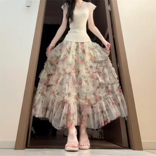 Saia de tule floral