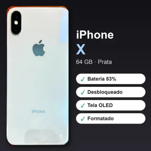 iPhone X 64GB Prata Bateria 83% Desbloqueado