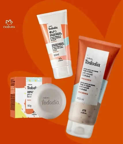 Conjunto Macadâmia Natura Tododia - Creme Hidratante, Esfoliante e Sabonete