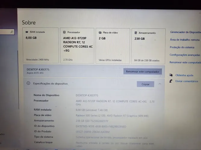 Notebook Acer Aspire 5 A515-41G - 8GB RAM + SSD + Radeon 2GB