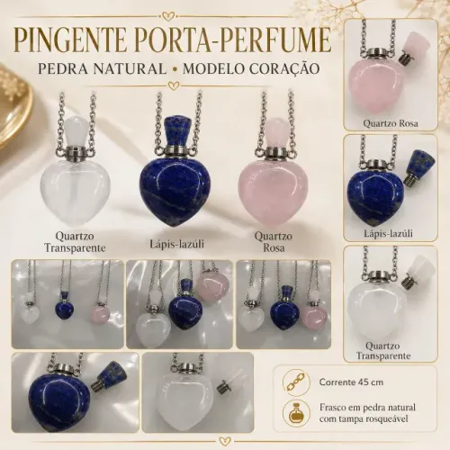 Colar pingente pedra natural porta-perfume onix, jaspe, citrino, quartzo feminino 45cm