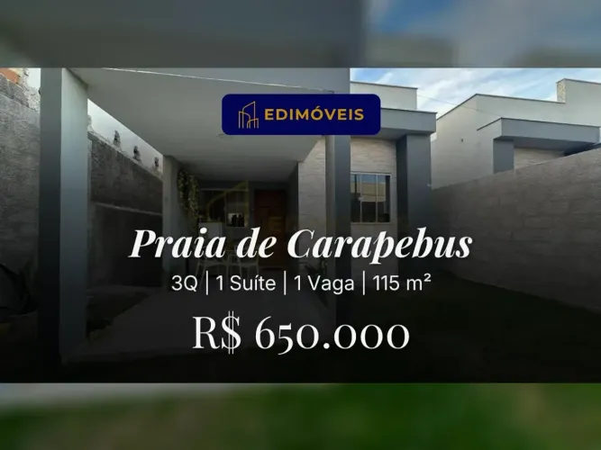 Linda casa em Praia de Carapebus: 3 quartos com suíte e privacidade na área gourmet
