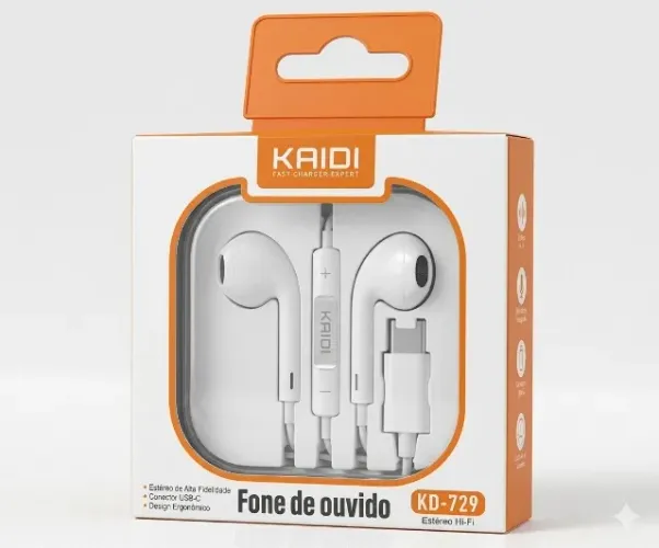 FONE COM FIO KAIDI TIPO C