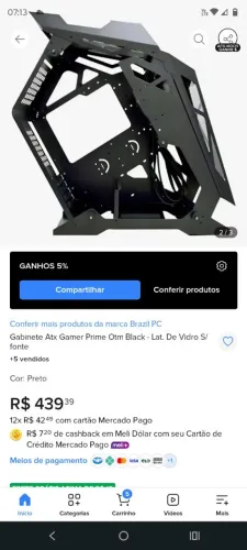 Gabinete gamer atx . Acompanha 5 fans e uma fonte de 500v vendo separado se quiser 
