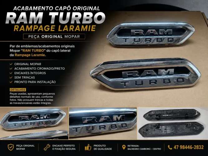 Par Emblema Capô RAM Turbo Original Rampage Laramie Mopar