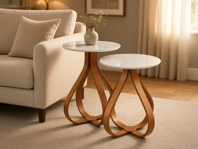 Mesa Lateral Argos 60 ou 70cm MDF Tampo Vidro (NOVO A PRONTA ENTREGA)