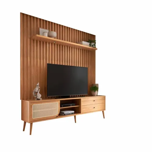 Painel Ripado + Rack até 75? Freijó tt43
