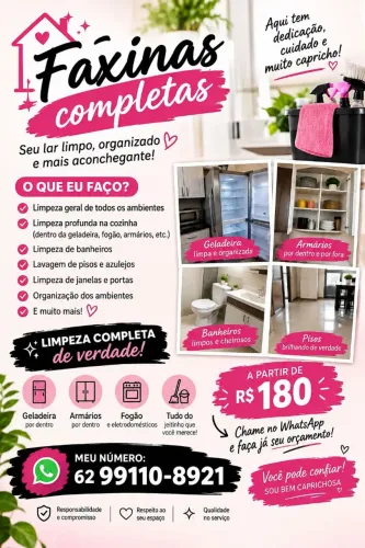 ? Faxinas completas a partir de R$ 180 | Muito capricho e dedicação!