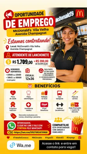 VAGAS DE EMPREGO PARA VILA VELHA (Contratação