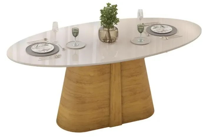 Mesa Jantar Ryze Tampo c/ Vidro Oval 218cm Dividimos Em Até 10x Sem Juros