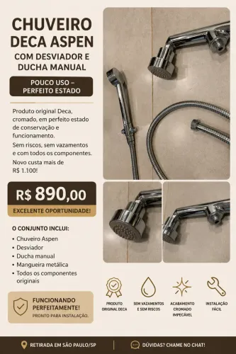 Chuveiro Aspen com Desviador Deca