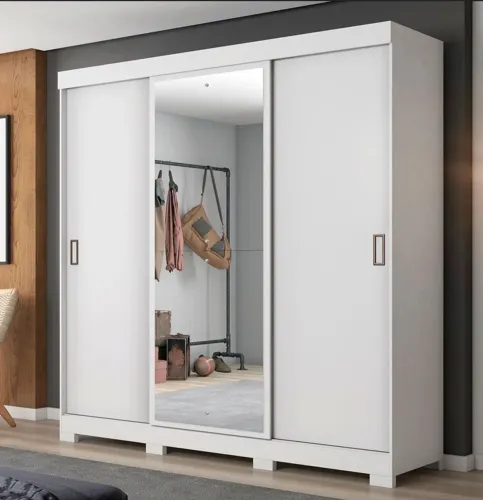Guarda Roupa casal ele e ela com espelho 3 portas com 4 gavetas internas em Promoção!