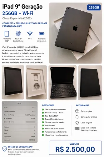 iPad 9a geração - 256GB (Wi-Fi)