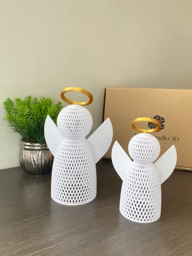 Anjo Decorativo com Auréola - 15cm Decoração Religiosa Moderna Presente Delicado