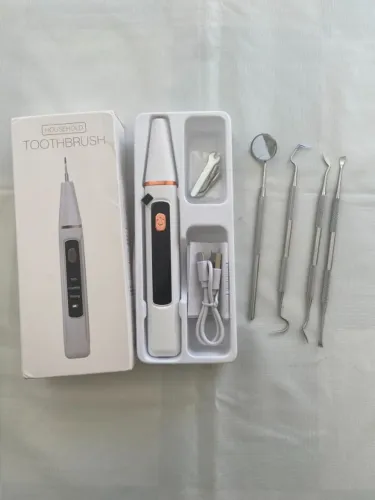 Kit removedor ultrassônico de tártaro dental portátil + espelho e raspadores manuais 