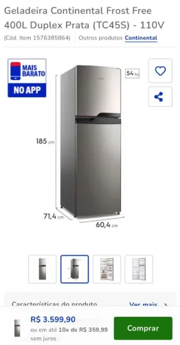 Geladeira Top inox