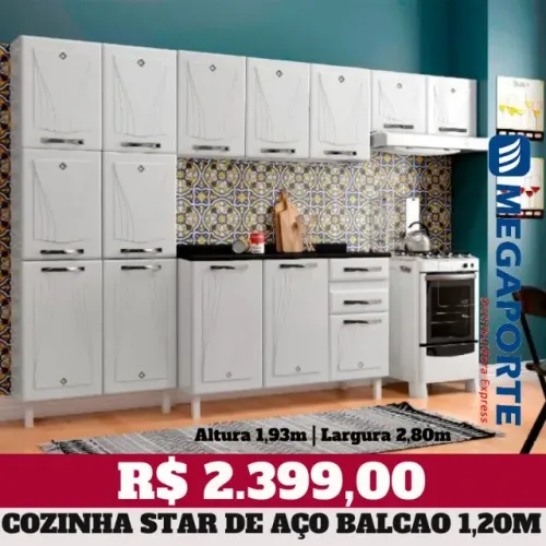 Armário de Cozinha de Aço 4 Peças com Aéreo 3 Portas (Novo) Entrega Grátis!
