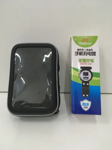 1 Kit Carregador de Celular USB + Porta celular (documentos) Guidão moto, Scooter