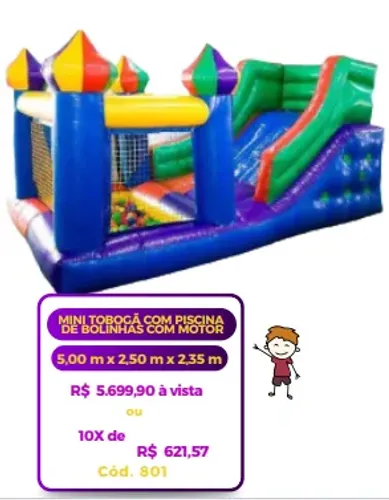 Mini Tobogã com Piscina de Bolinhas C/ Motor Incluso
