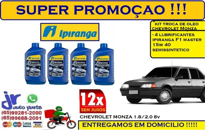 Kit Lubrificante Ipiranga F1 Master 15W 40 Chevrolet Monza 1.8 2.0 8v 
