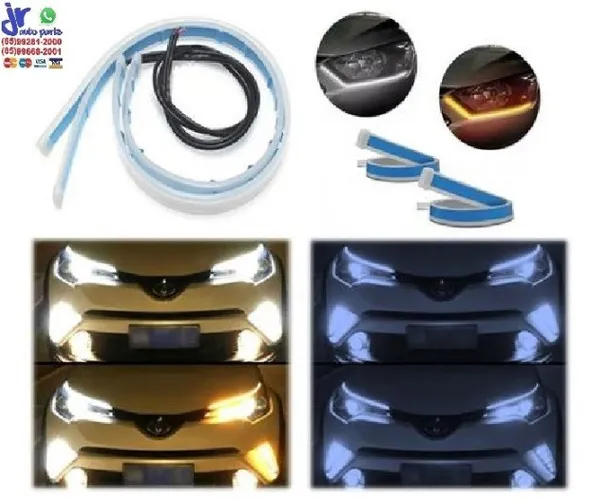 Fita de Led Drl Dual Color Universal 3000K 6000K 12V Farol e Seta Luz Diurna Daylight 45cm
