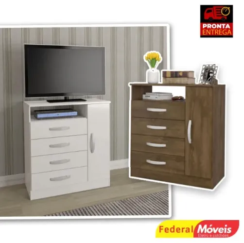 Cômoda Delta 4 Gavetas 1 Portas  - Mega Oferta - Fazemos Entrega