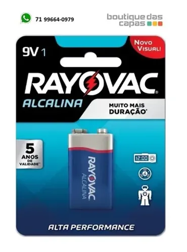 Bateria pilha alcalina 9V Rayovac 6LR61 brinquedos e aparelhos eletrônicos