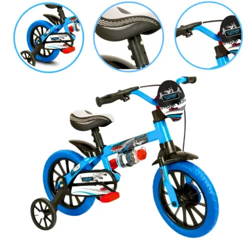 Bicicleta  Aro 12 Criança Veloz Com Rodinhas 3 Anos Azul para Aprender Rápido Menino