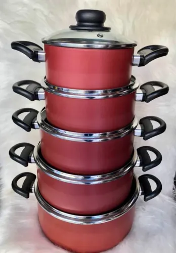 Kit de panelas antiaderentes vermelho cereja e champanhe 