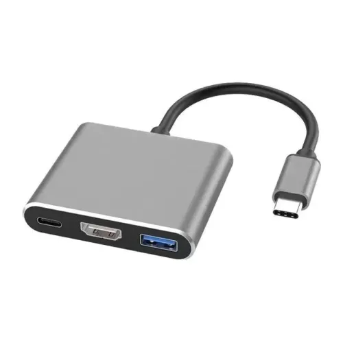 Adaptador Hub 3 em 1 com HDMI, USB-C, USB 3.0, tipo C