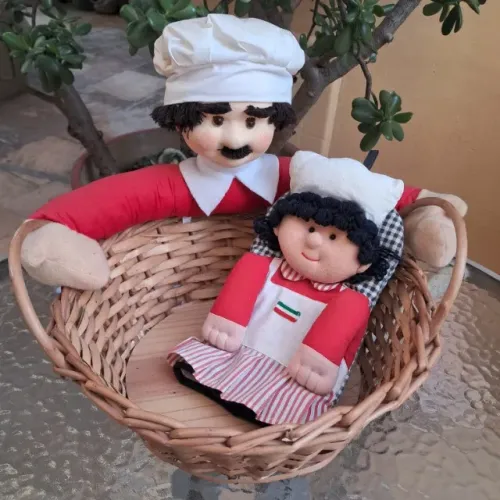 Cesta de Vime para Pães + Pegador Chef - Bonecos Artesanais 