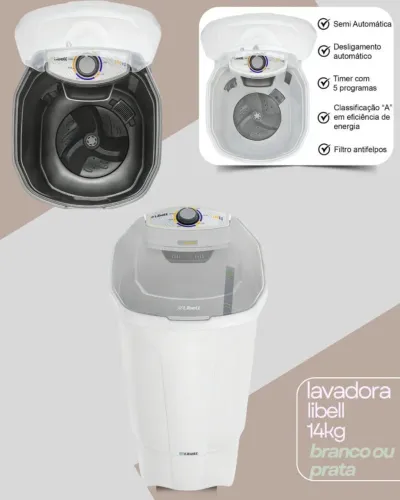 Lavadora Libell 14kg Branca ou Prata