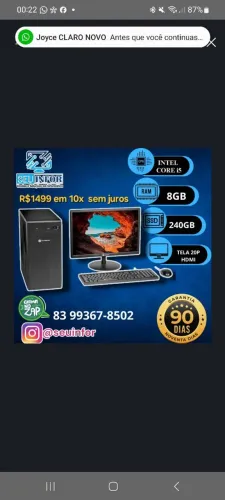 Pc Computador Novo Completo-Intel i5- 8GB-SSD 240Gb-Tela 20-3 meses de garantia- Na caixa