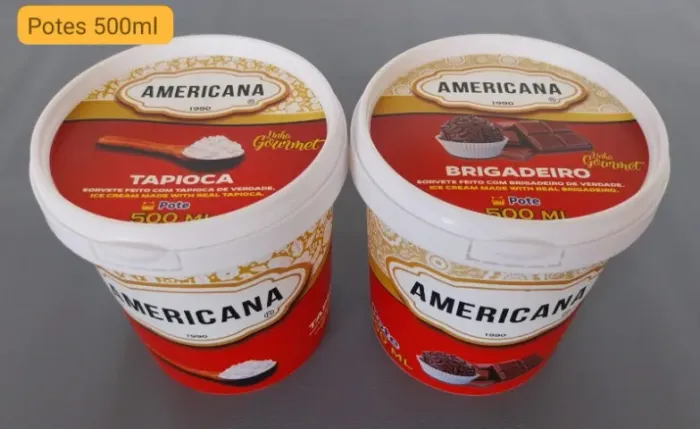 Sorvete potes de 500 ml de Brigadeiro da marca Americana