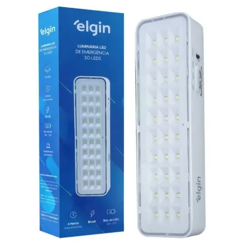 LUMINÁRIA LED DE EMERGÊNCIA 2W 30LEDS BIVOLT BRANCA 48LEM30L0000 - ELGIN