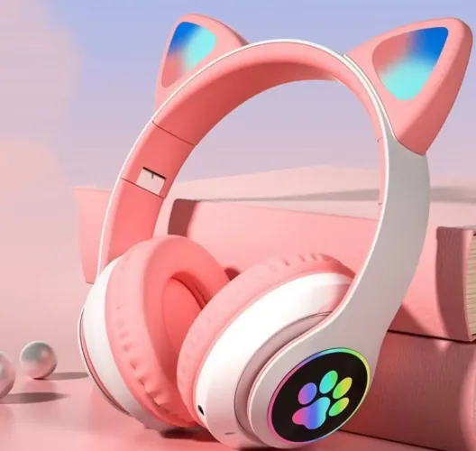 Fone de Ouvido Bluetooth Orelha de Gato - Rosa