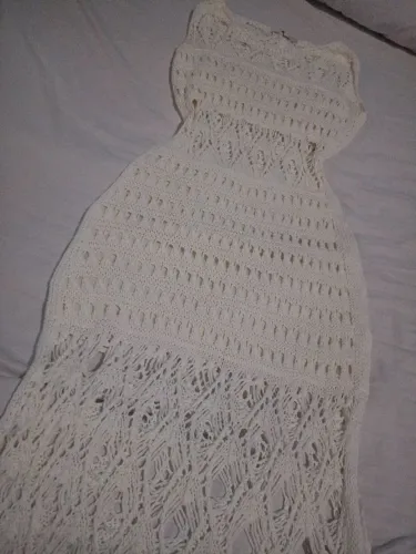 Vestido de tricô ou saída de praia longo branco 