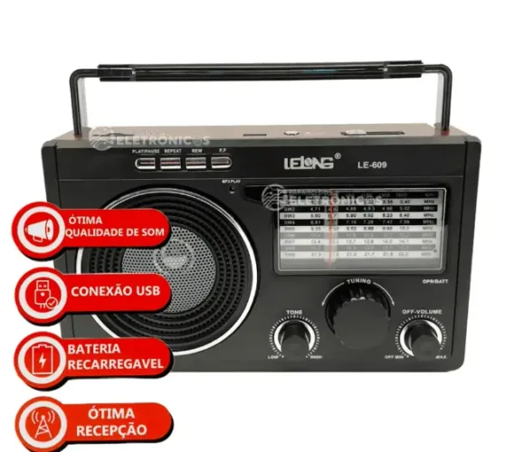 Rádio Retro Recarregável Bluetooth Som Alto E Limpo LE609 - Lelong