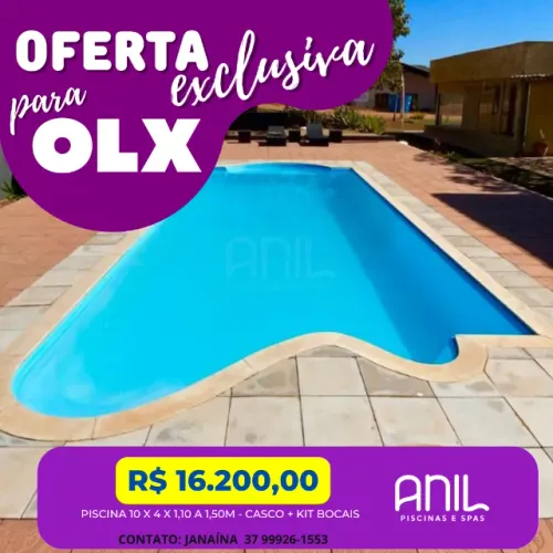 JA - Piscina de fibra azul =  10 metros comprimento x 4m largura