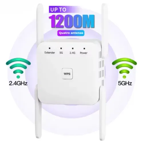 Repetidor WiFi 1200Mbps 2.4G 5Ghz Internet Sinal Forte Roteador Fácil Instalação 4 Antenas