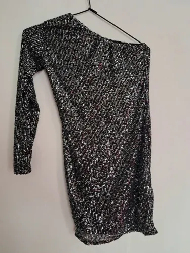 Vestido para adolescente com decote para festa em paetê dourado tamanho M - Shein