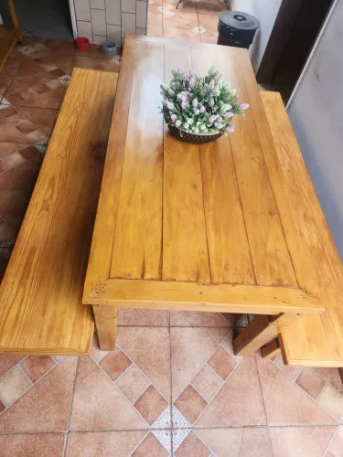 Mesa 2metro com banco madeira