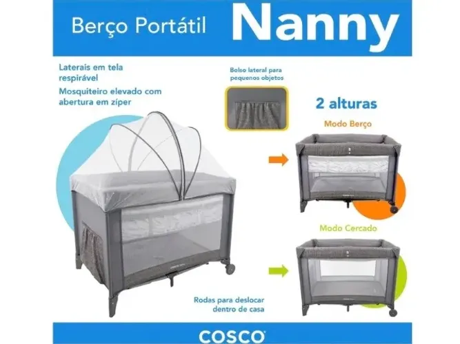 Berço Portátil Cosco Kids Nanny 2 Níveis de Altura