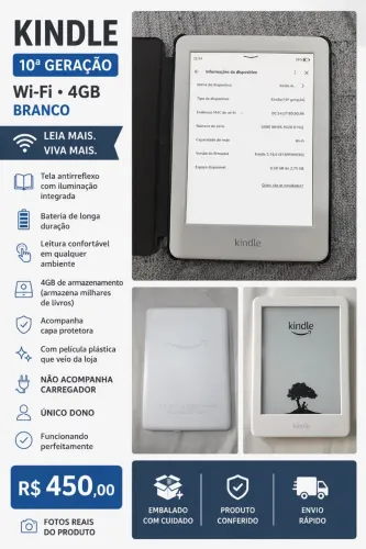 Kindle 10ª Geração 4GB Wi-Fi Branco + Capa | Único Dono