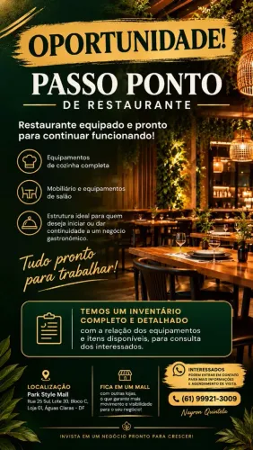 Passo Ponto Para Restaurante, Bistrô ou Café - Águas Claras