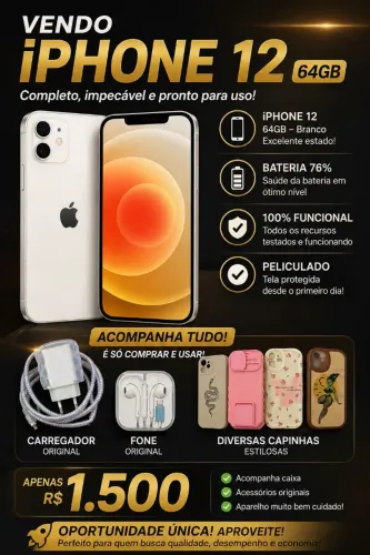 IPHONE 12 BRANCO COMPLETO - APENAS R$ 1.500! ?