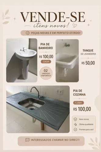 pia de banheiro, tanque de lavanderia e pia de cozinha