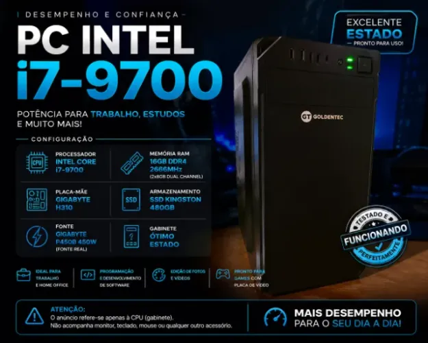 Computador Intel Core i7-9700 | 16GB DDR4 Dual Channel | SSD Kingston 480GB