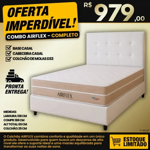 Cabeceira + Base com colchão casal airflex d33 - ENTREGA IMEDIATA